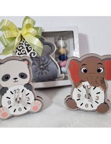 Bomboniere Battesimo orologio animaletti colorati in legno| Sindy Bomboniere