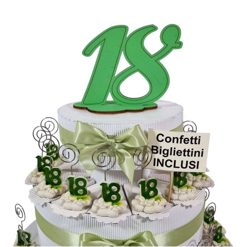 Torta bomboniere 18 anni portafoto clip quadrifoglio