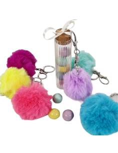 Bomboniere 18 anni ragazza portachiavi pon pon provetta portaconfetti vetro con confetti