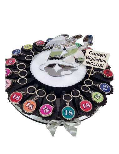 Torta bomboniere 18 banni utili portachiavi apribottiglie