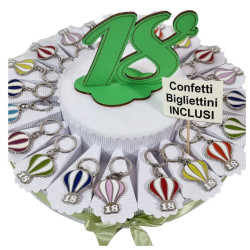 Torta bomboniere 18 anni mongolfiera portachiavi colorati