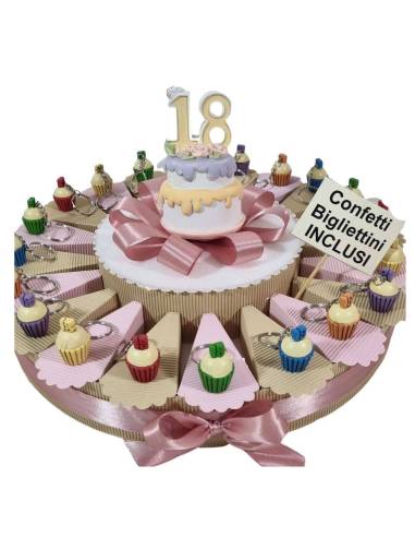 PORTA CONFETTI BOMBONIERA TORTA cucpake portachiavi 18 anni