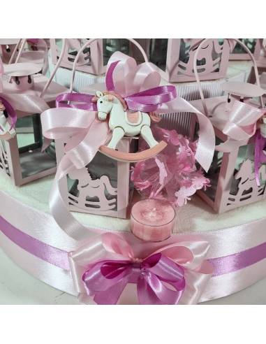 Bomboniere Battesimo bimba lanterna candela Yankee