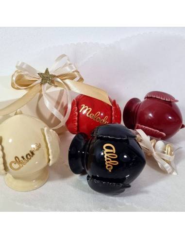 BOMBONIERA PUMO in ceramica pugliese personalizzato con nome dorato