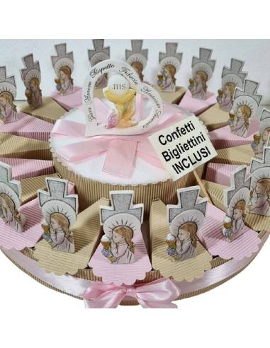 Per Comunione bambina torta bomboniera con Tao bimba in preghiera