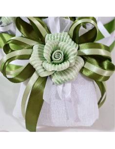 Sacchetti bomboniere fiore porcellana verde complete 2