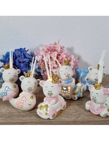 Bomboniere Battesimo profumatori orsetti corona oro a luce led