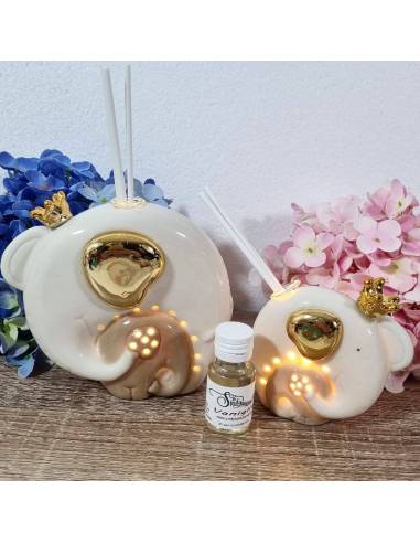 Profumatori bomboniere Battesimo elefanti mamma e figlio luce led