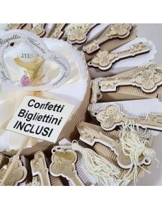 Torta bomboniere Prima Comunione con chiavi frasi a calamite
