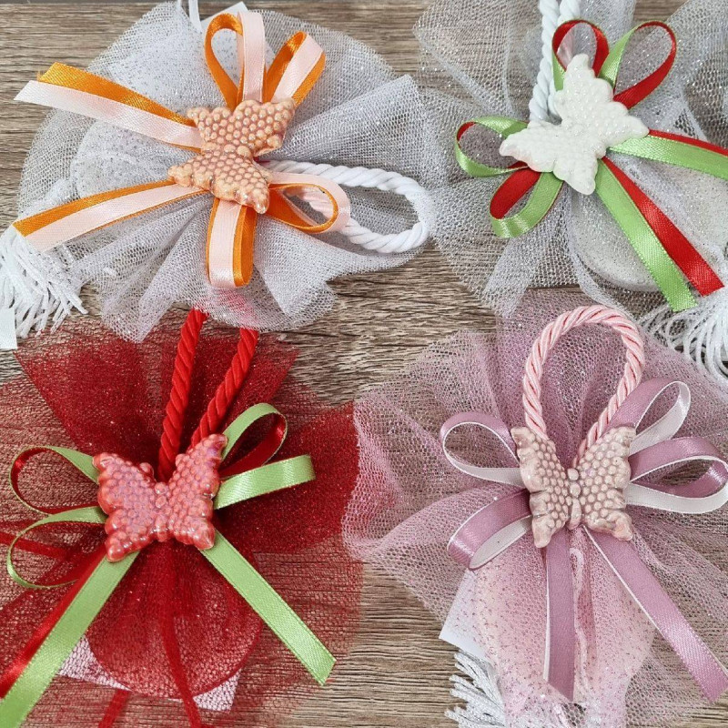 Saponette bomboniera farfalle colorate in ceramica Comunione