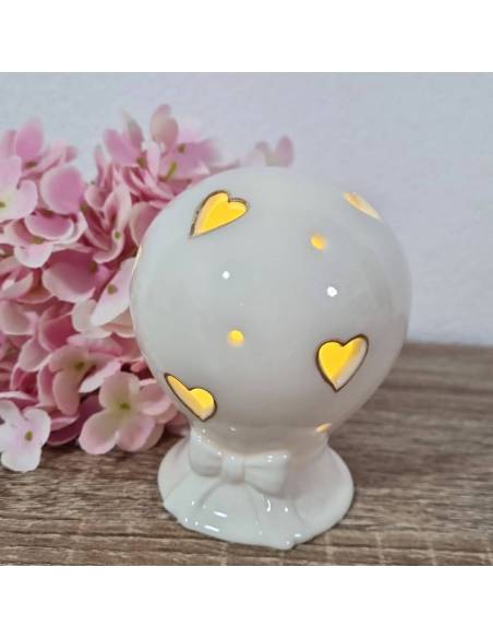 Bomboniere mongolfiera ceramica luce led fori a cuoricini