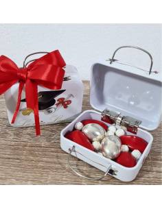 Portaconfetti laurea tema viaggio in latta stampa tocco