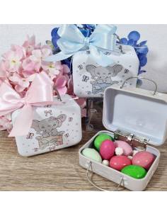 Portaconfetti Battesimo elefante valigia in metallo