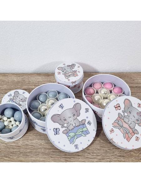 Scatole portaconfetti nascita elefantini in metallo