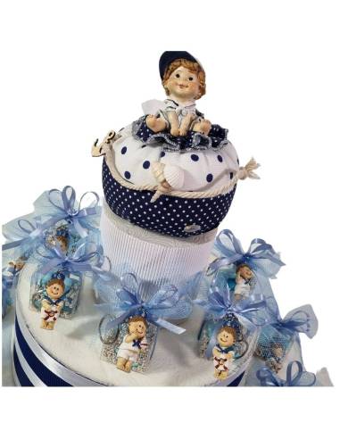 Torta bomboniere Battesimo bimbo marinaio portachiavi assortiti