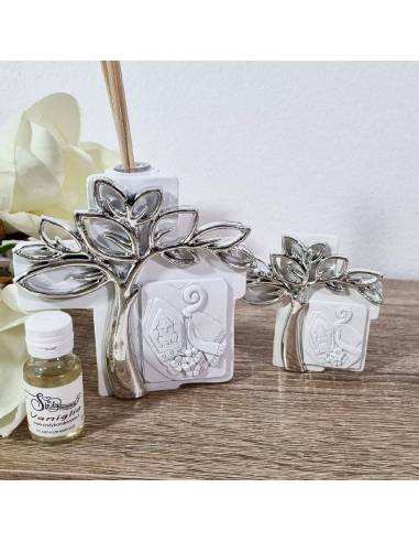 Profumatore albero della vita Cresima bianco e argentato