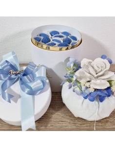 Bomboniere sacchetti profumati fiore porcellana e scatola degustazione confetti 2
