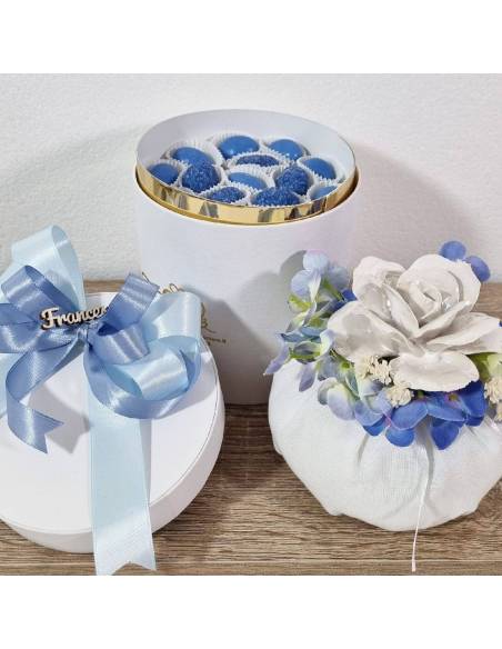 Bomboniere sacchetti profumati fiore porcellana bianco e scatola degustazione confetti