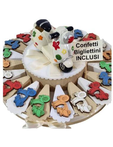 Torta bomboniere scooter vespa legno colorati calamite