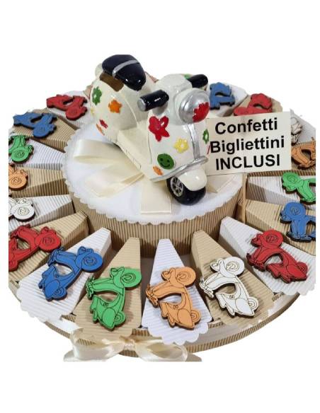 Torta bomboniere scooter vespa legno colorati calamite