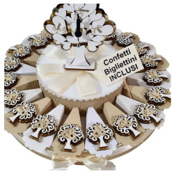 Torta porta bomboniera per matrimonio con alberi della vita fedi