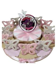 Torta bomboniere battesimo comunione farfalle porcellana orologio centrale