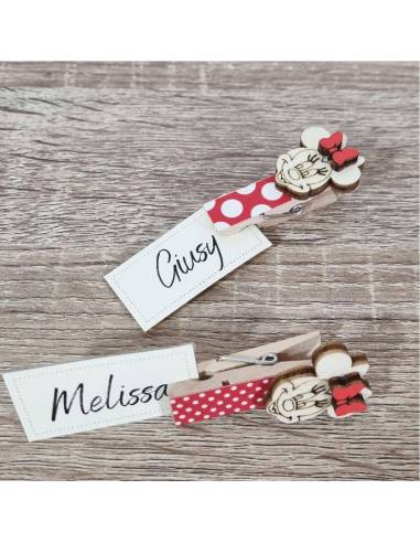 Segnaposto Minnie mollette legno con papillon rosso