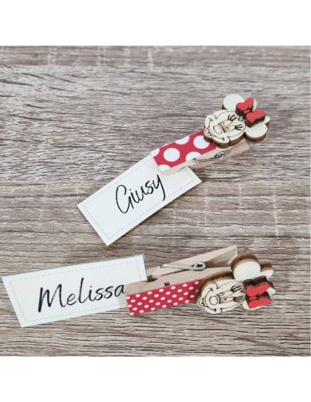 Segnaposto Minnie mollette legno con papillon rosso