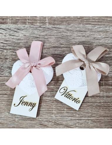 Segnaposto matrimonio fai da te personalizzati nomi incisi cuore gesso