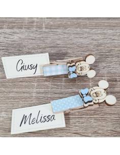 Segnaposto Topolino baby battesimo mollette azzurre