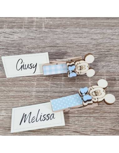 Segnaposto Topolino baby battesimo mollette azzurre