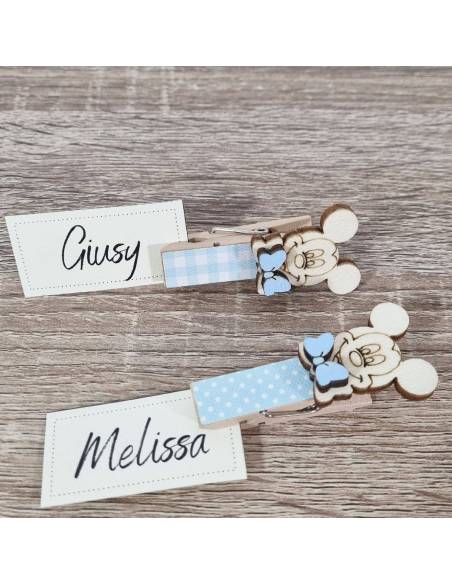 Segnaposto Topolino baby battesimo mollette azzurre