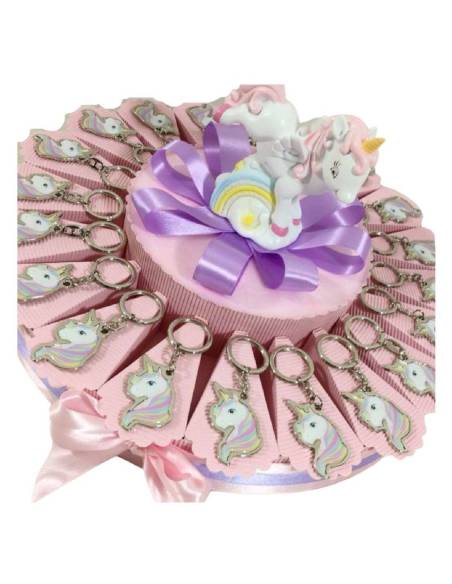 Torta bomboniera unicorno portachiavi acciaio