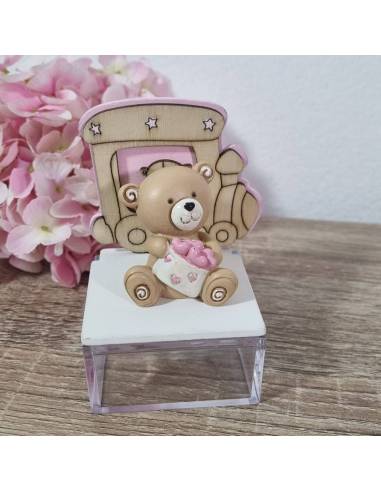 Bomboniere orsetti scatola plexiglass trenino in legno per bimba