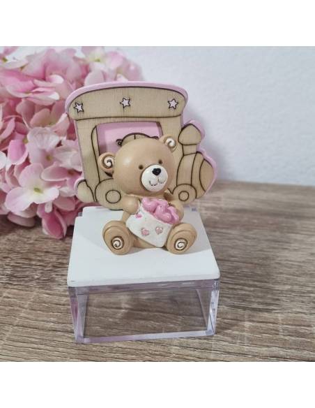 Bomboniere orsetti scatola plexiglass trenino in legno per bimba