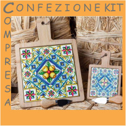Tagliere in legno e ceramica bomboniere Cuorematto Collezione Mediterraneo