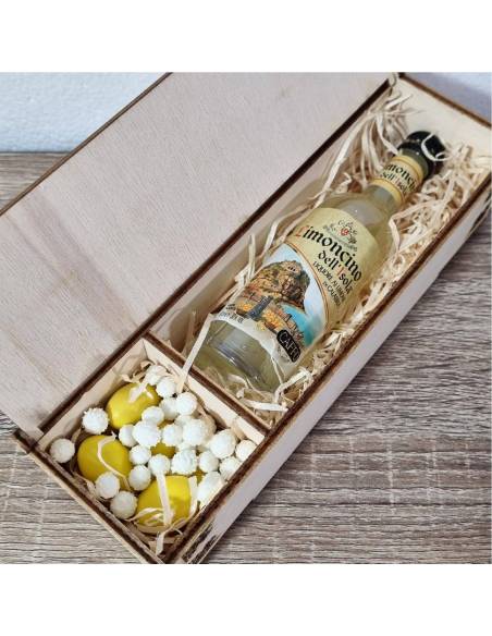 Bomboniere liquore fai da te Limoncino in scatola di legno