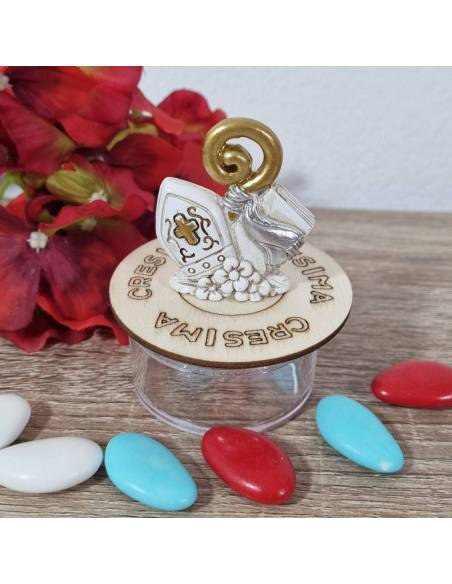 Scatole portaconfetti Cresima icona sacra su plexiglas tonda