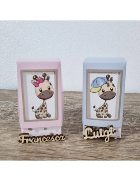 Scatoline portaconfetti Battesimo giraffa personalizzate con nome
