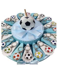 Torta porta bomboniere con pallone portachiavi colorati bimbo nascita cresima comunione