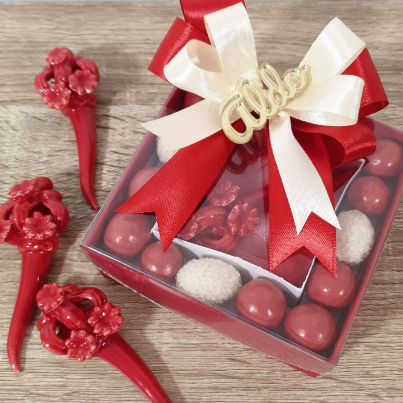 Corni bomboniere ceramica rossa portafortuna