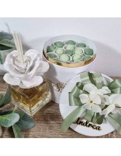 Profumatori bomboniere fiore porcellana bianca completi