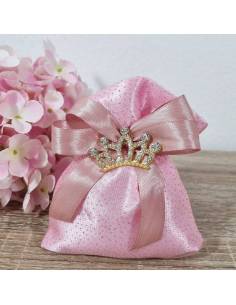 Sacchetti bomboniere principesse corona dorata e strass