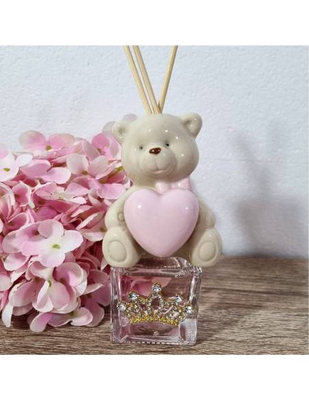 Profumatori bomboniere orsetto LOVE BEAR cuore rosa corona oro