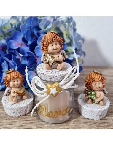 bomboniere originali battesimo bimbo ANGIOLETTO candela profumata