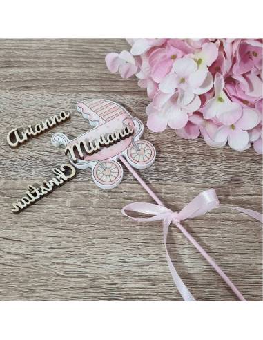 Segnaposto Battesimo carrozzina rosa glitter