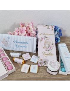 Bomboniere Teddy rosa vassoio per confettata nascita bimba