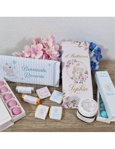 Bomboniere Teddy rosa vassoio per confettata nascita bimba