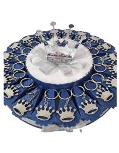 Torta bomboniere corona argentata strass portachiavi