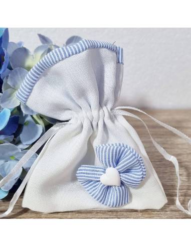 Sacchetti portaconfetti nascita bimbo cuore fiocco rigatoSacchetti portaconfetti nascita bimbo cuore fiocco rigato